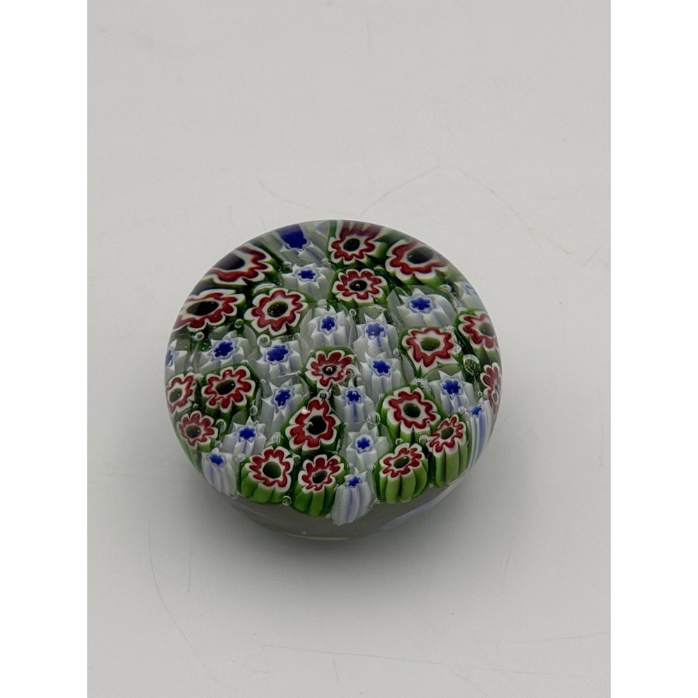 Murano Millefiori Glass Paperweight Floral Art Glass w Sticker Italy